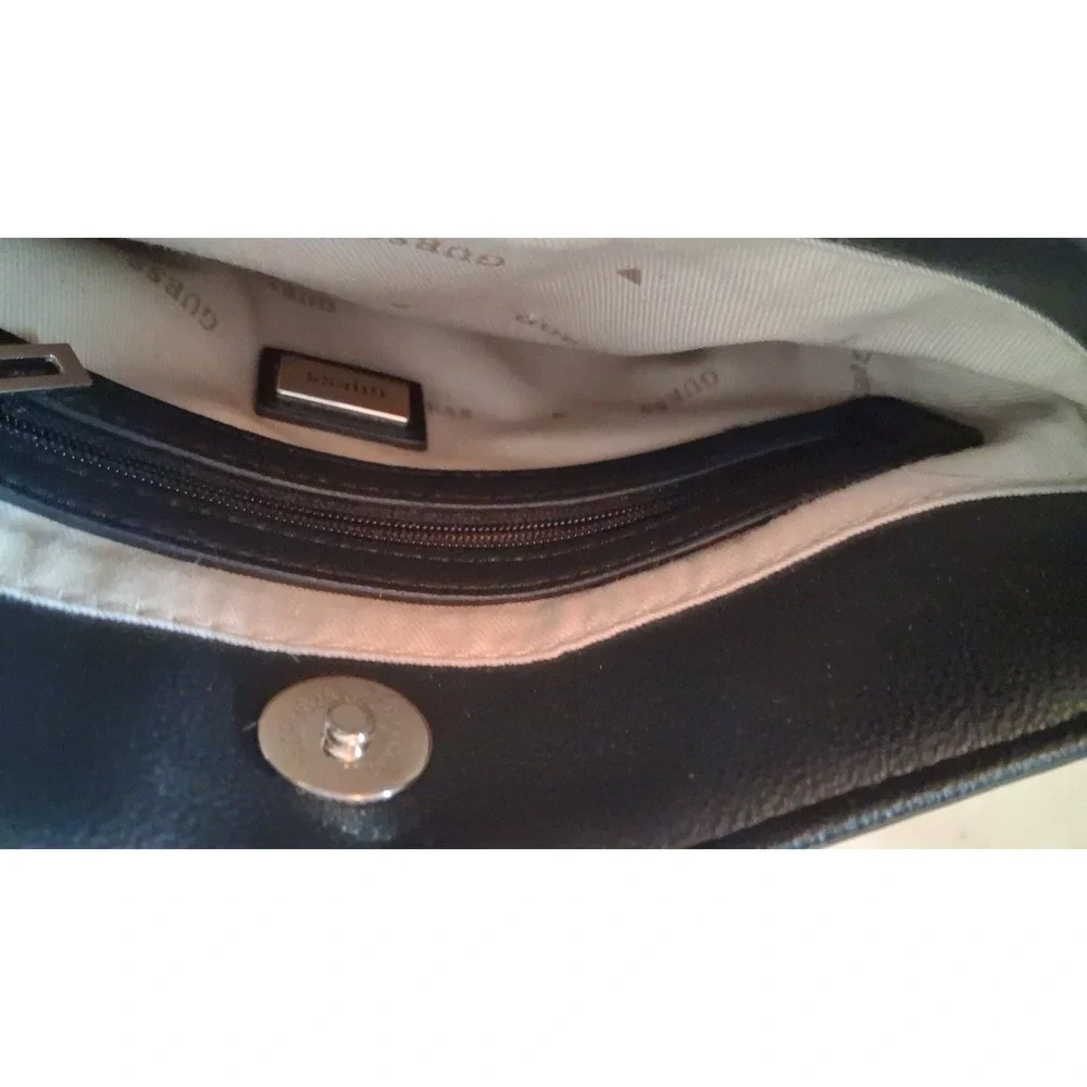 GUESS Black Faux Leather Satchel Handbag Gold Tone Hardware Logo Top Handle Bag